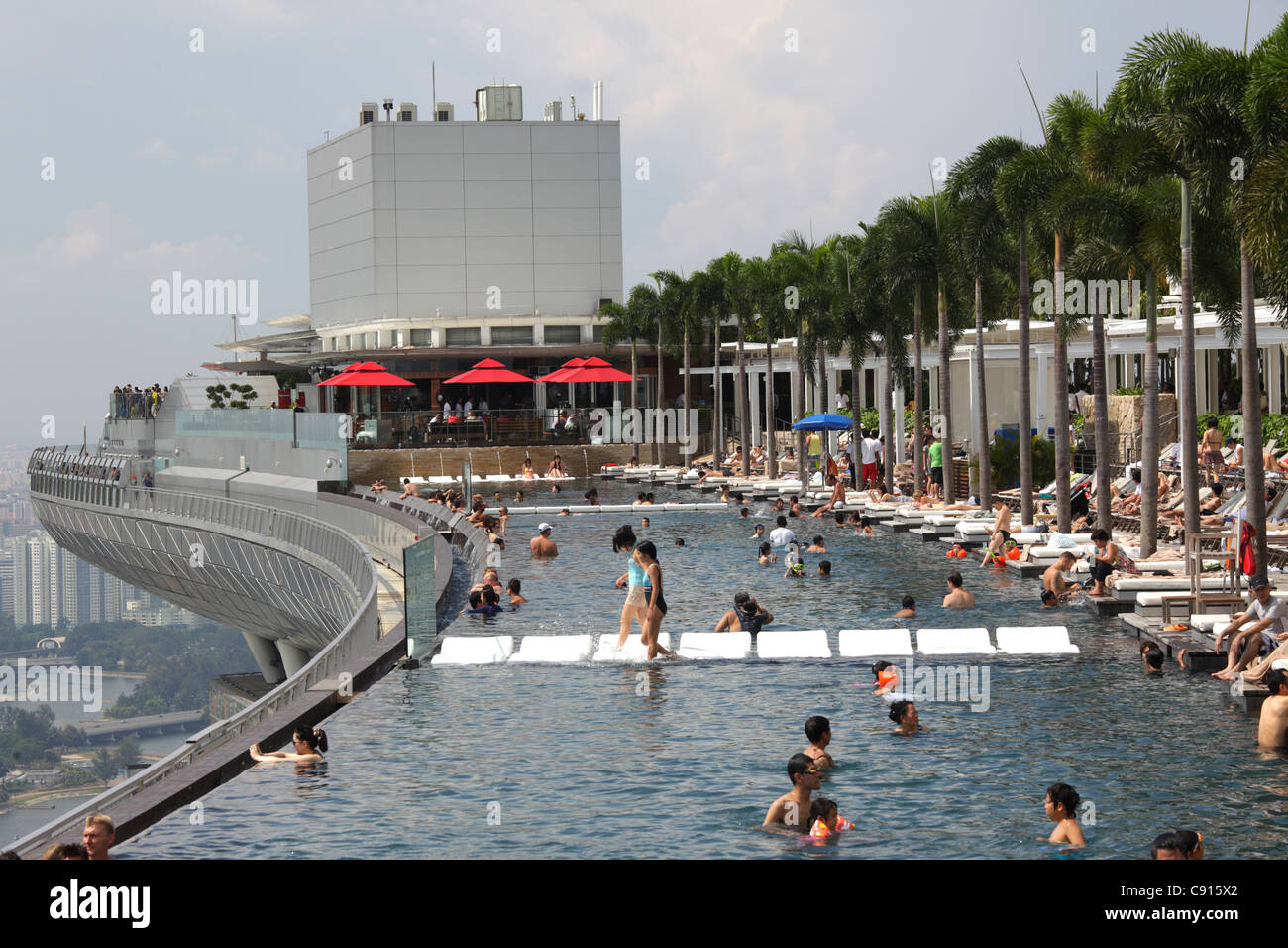The swimming pool on the top of Marina Bay Sand Hotel 
